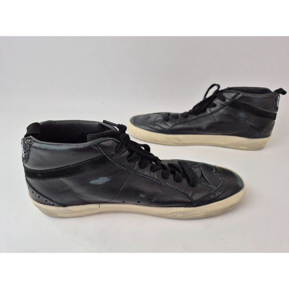 Golden Goose Black Mid Star Glitter Sneakers Suede Hi-Top Shoes Size 40 - Picture 3 of 6